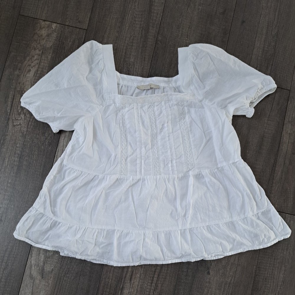 LOFT White Puff Sleeve Top